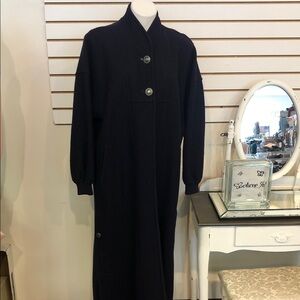 Geiger Long Navy Wool Coat  with Button Details